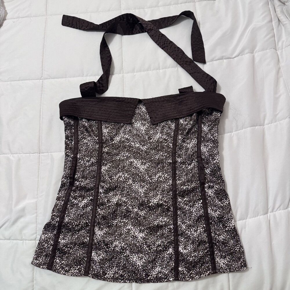 Vintage Y2K MKM Designs Silk Cheetah/Leopard Print Corset Halter Top size M